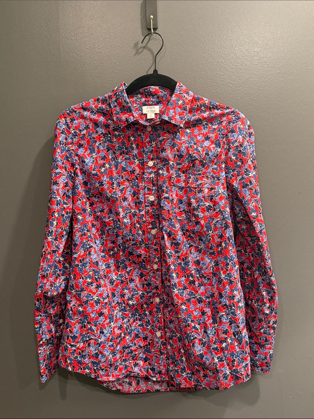 J. Crew Women's Floral Button-Down Shirt in Red & Blue